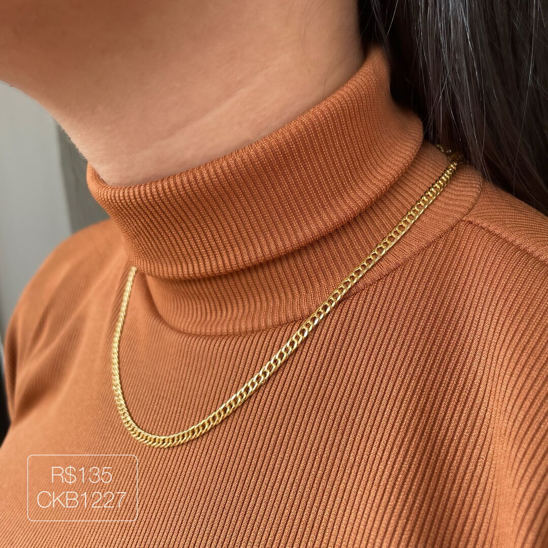 Choker Grumet Diamantada Alongada 40cm Lisa Dourada